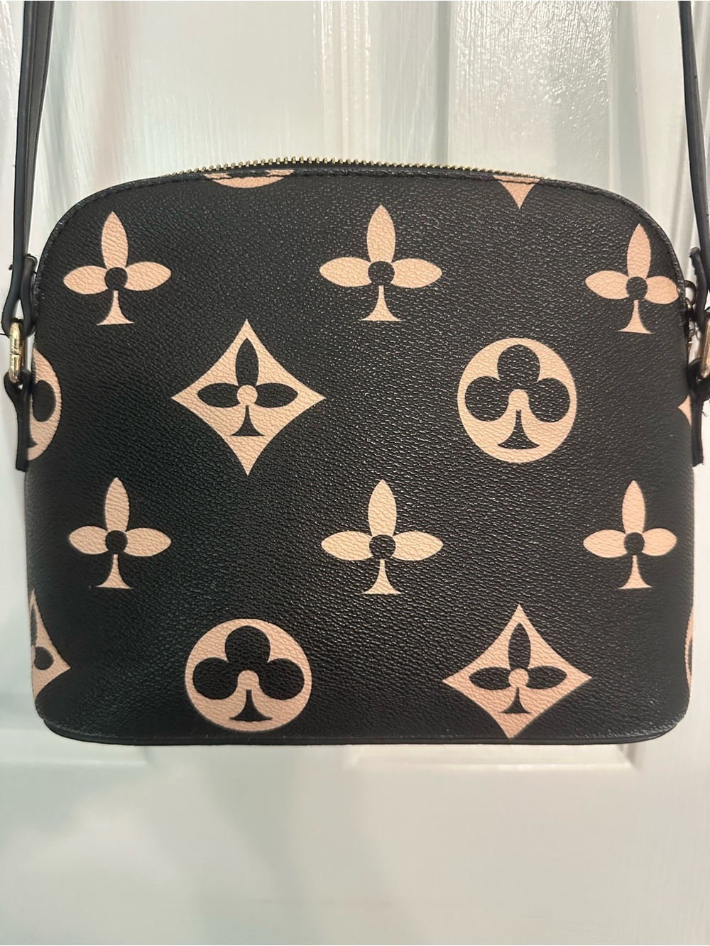 Black & Blush Pink Monogram-Inspired Crossbody Bag